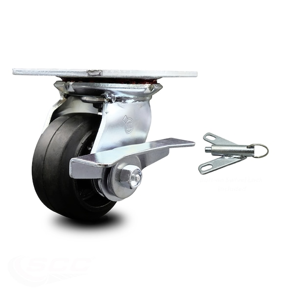 4 Inch Rubber on Steel Caster with Ball Bearing and Brake/Swivel Lock SCC